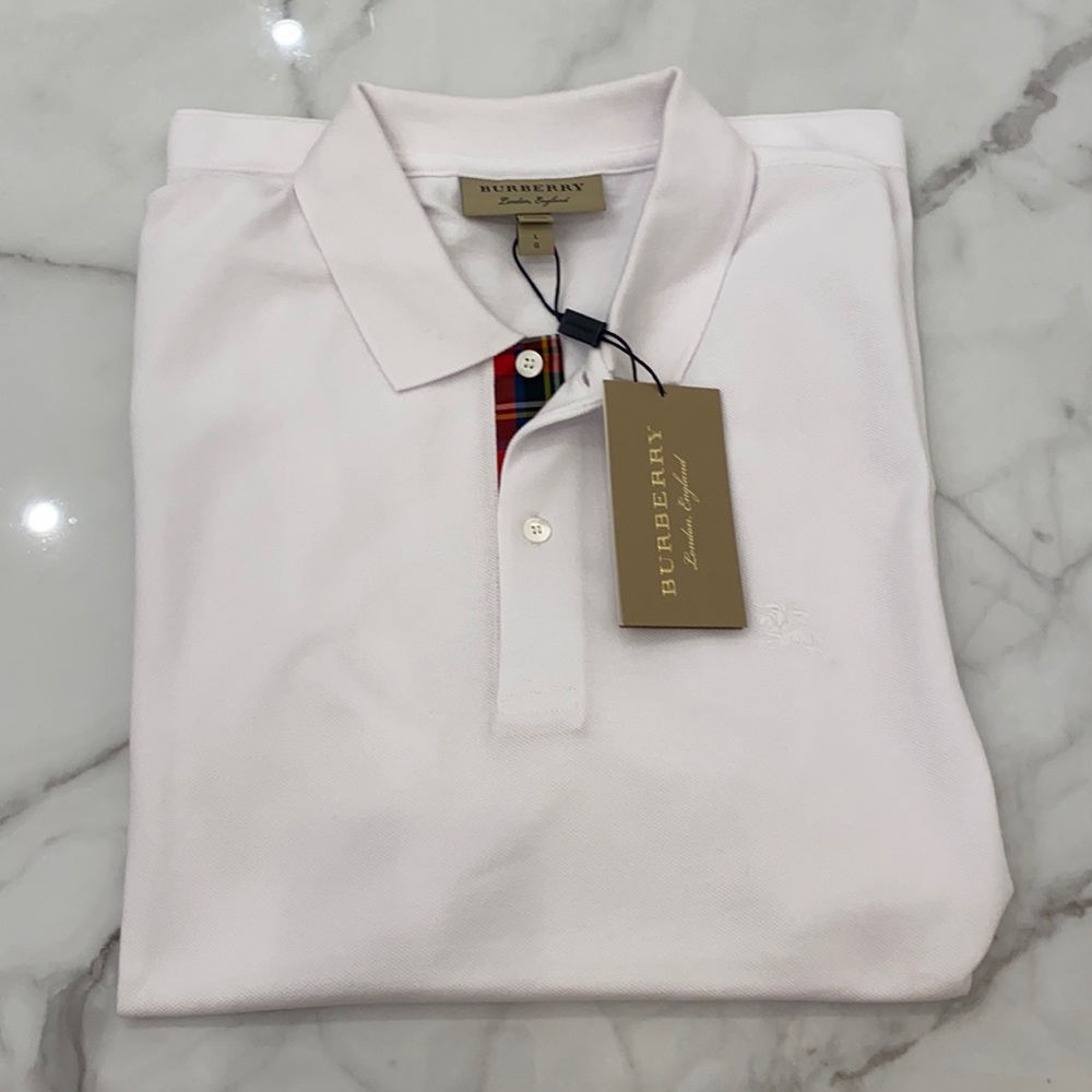 Burberry white brand new with tags polo size large